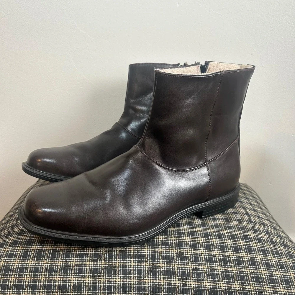 Hitchcock Mens Dark Brown Leather‎ Lined Winter Zip Boots Wide Fit Size 11.5